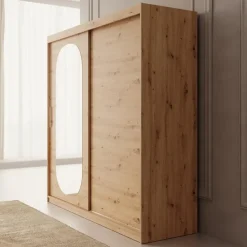 Meubella - Kledingkast Bodhi - Eiken - 200 cm - Met spiegel