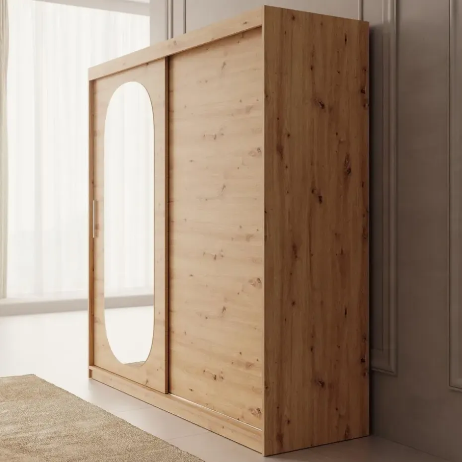 Meubella - Kledingkast Bodhi - Eiken - 200 cm - Met spiegel