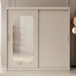 Meubella - Kledingkast Bodhi - Beige - 200 cm - Met spiegel