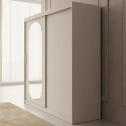 Meubella - Kledingkast Bodhi - Beige - 200 cm - Met spiegel