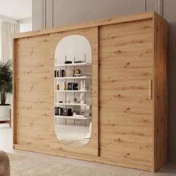 Meubella - Kledingkast Bodhi - Eiken - 250 cm - Met spiegel