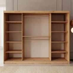 Meubella - Kledingkast Bodhi - Eiken - 250 cm - Met spiegel