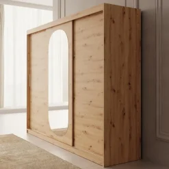 Meubella - Kledingkast Bodhi - Eiken - 250 cm - Met spiegel