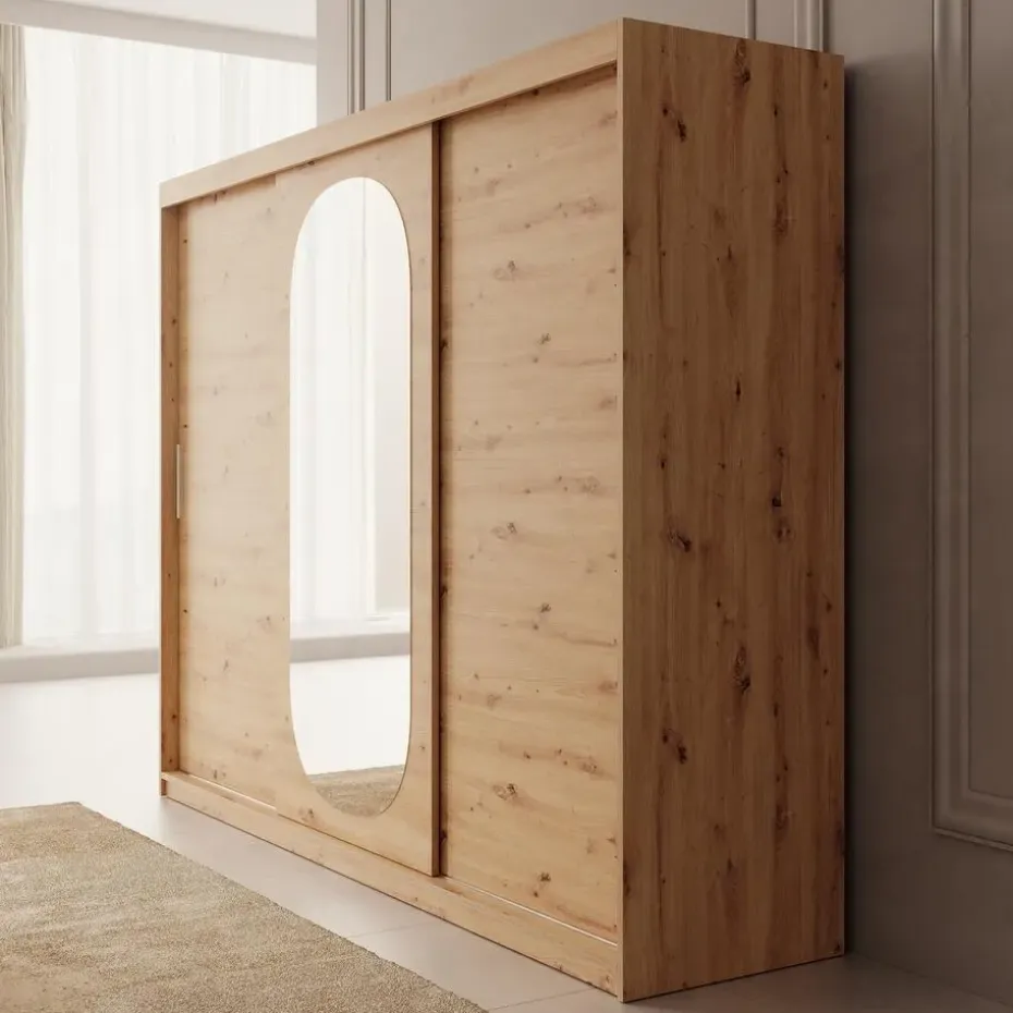 Meubella - Kledingkast Bodhi - Eiken - 250 cm - Met spiegel