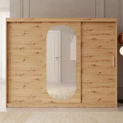 Meubella - Kledingkast Bodhi - Eiken - 250 cm - Met spiegel