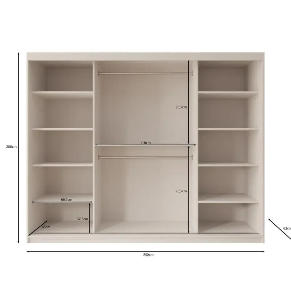 Meubella - Kledingkast Bodhi - Eiken - 250 cm - Met spiegel