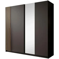 Meubella - Kledingkast Boets - Zwart - Eiken - 200 cm - Met spiegel