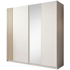 Meubella - Kledingkast Boets - Wit - Eiken - 200 cm - Met spiegel