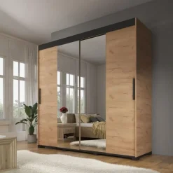 Meubella - Kledingkast Brazil - Eiken - 200 cm - Met spiegel