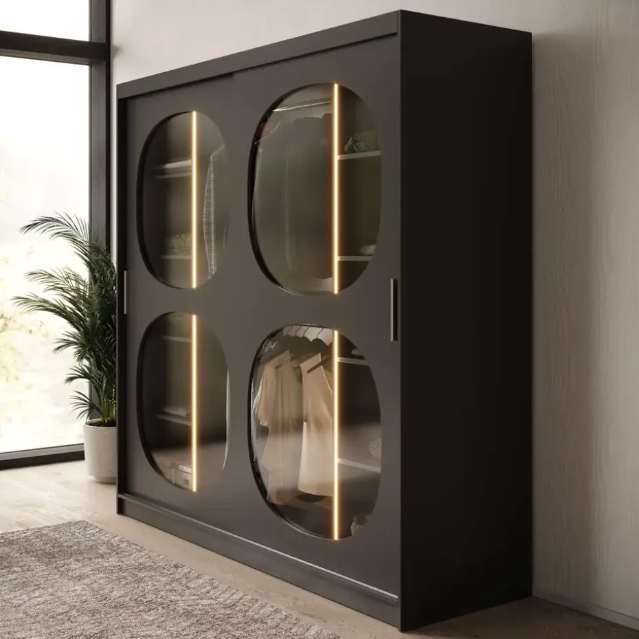 Meubella - Kledingkast Bravanti - Zwart - 200 cm