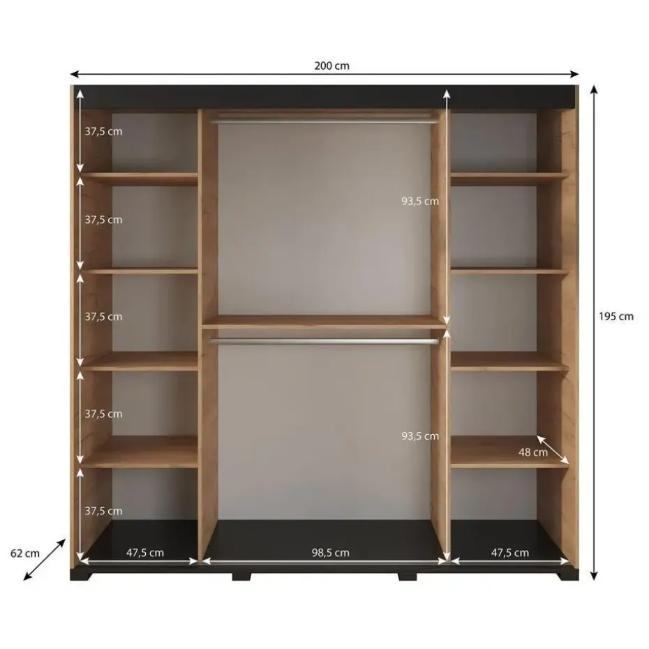 Meubella - Kledingkast Crown - Eiken - 200 cm