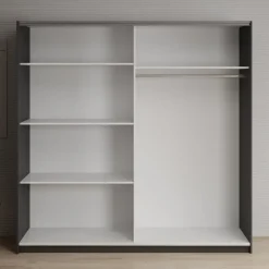 Meubella - Kledingkast Deliryon - Zwart - 200 cm - Met spiegel