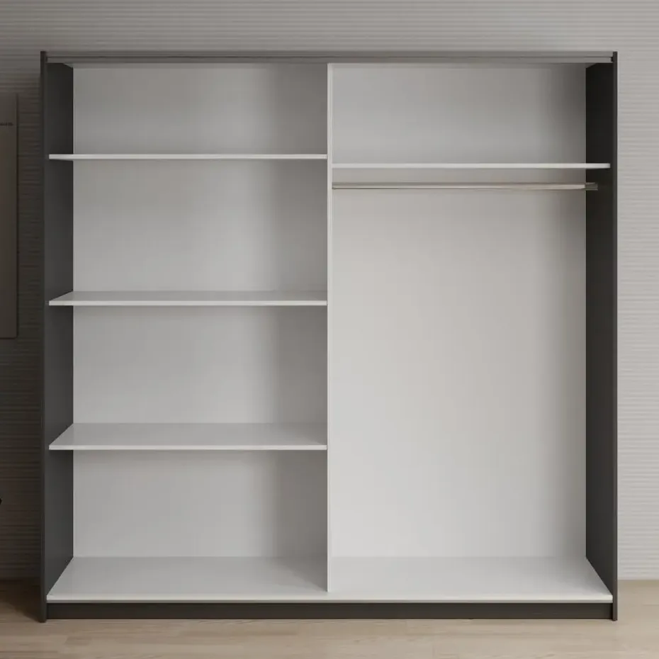 Meubella - Kledingkast Deliryon - Zwart - 200 cm - Met spiegel