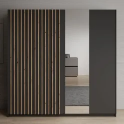 Meubella - Kledingkast Deliryon - Zwart - 200 cm - Met spiegel