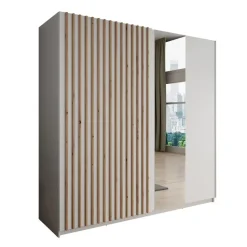 Meubella - Kledingkast Deliryon - Wit - 200 cm - Met spiegel