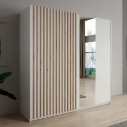 Meubella - Kledingkast Deliryon - Wit - 200 cm - Met spiegel