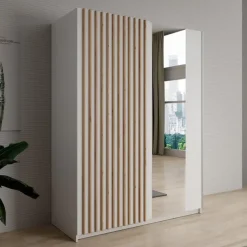 Meubella - Kledingkast Deliryon - Wit - 150 cm - Met spiegel