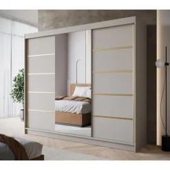 Meubella - Kledingkast Eagle - Beige - 250 cm - Met spiegel