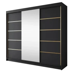 Meubella - Kledingkast Eagle - Zwart - 250 cm - Met spiegel