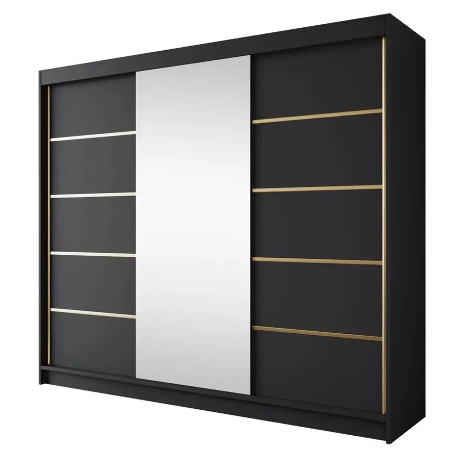 Meubella - Kledingkast Eagle - Zwart - 250 cm - Met spiegel