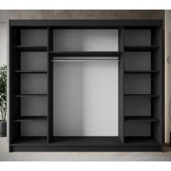 Meubella - Kledingkast Eagle - Zwart - 250 cm - Met spiegel