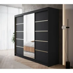 Meubella - Kledingkast Eagle - Zwart - 250 cm - Met spiegel