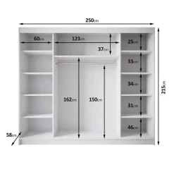Meubella - Kledingkast Eagle - Zwart - 250 cm - Met spiegel