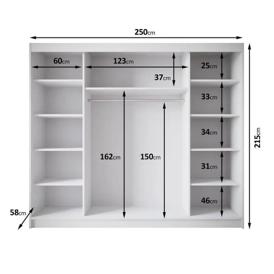 Meubella - Kledingkast Eagle - Zwart - 250 cm - Met spiegel