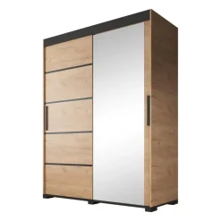 Meubella - Kledingkast Fabio - Eiken - 150 cm - Met spiegel