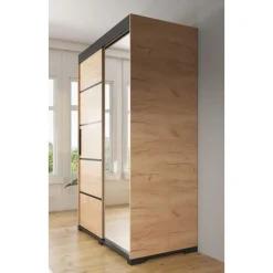 Meubella - Kledingkast Fabio - Eiken - 150 cm - Met spiegel