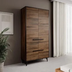 Meubella - Kledingkast Frey - Donker eiken - Zwart - 92 cm