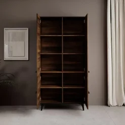 Meubella - Kledingkast Frey - Donker eiken - Zwart - 92 cm