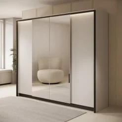 Meubella - Kledingkast Genesis - Grijs - 250 cm - Met spiegel