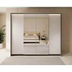 Meubella - Kledingkast Genesis - Grijs - 250 cm - Met spiegel