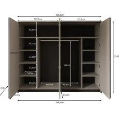 Meubella - Kledingkast Genesis - Grijs - 250 cm - Met spiegel