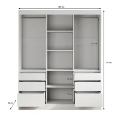 Meubella - Kledingkast Henry - Eiken - Zwart - 180 cm - Met spiegel