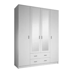 Meubella - Kledingkast Hinto - Wit - 160 cm - Met spiegel