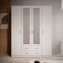 Meubella - Kledingkast Hinto - Wit - 160 cm - Met spiegel