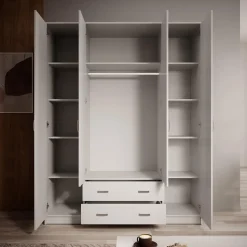 Meubella - Kledingkast Hinto - Wit - 160 cm - Met spiegel