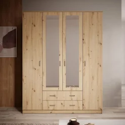 Meubella - Kledingkast Hinto - Eiken - 160 cm - Met spiegel