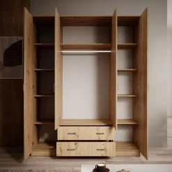 Meubella - Kledingkast Hinto - Eiken - 160 cm - Met spiegel