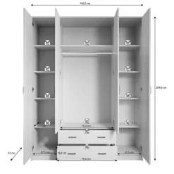 Meubella - Kledingkast Hinto - Eiken - 160 cm - Met spiegel