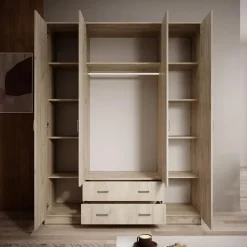 Meubella - Kledingkast Hinto - Grijs Eiken - 160 cm - Met spiegel