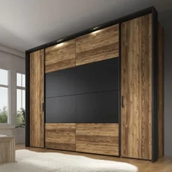 Meubella - Kledingkast Jacob - Zwart - Eiken - 280 cm