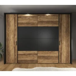 Meubella - Kledingkast Jacob - Zwart - Eiken - 280 cm