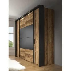 Meubella - Kledingkast Jacob - Zwart - Eiken - 280 cm