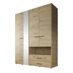 Meubella - Kledingkast Laura - Eiken - Zwart - 161 cm - Met spiegel