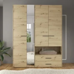 Meubella - Kledingkast Laura - Eiken - Zwart - 161 cm - Met spiegel