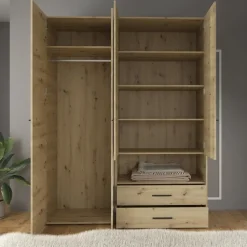 Meubella - Kledingkast Laura - Eiken - Zwart - 161 cm - Met spiegel