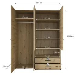 Meubella - Kledingkast Laura - Eiken - Zwart - 161 cm - Met spiegel